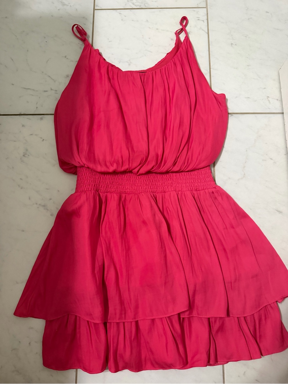 Anna Grace Hot Pink Tiered Spaghetti Strap Dress